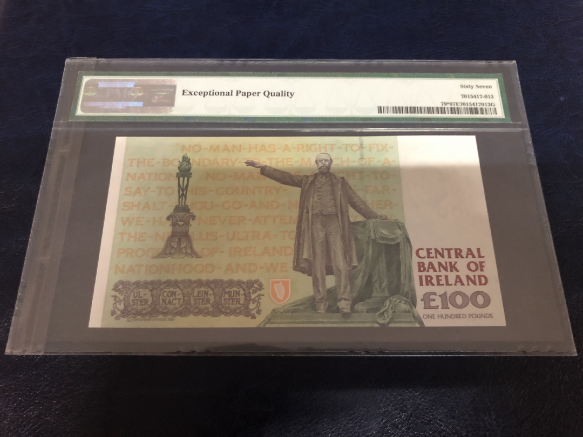 《张总收藏》38期—世界精品 1996年爱尔兰100镑稀少补号KKK高分PMG67无4，克劳斯目录补号裸币1800刀