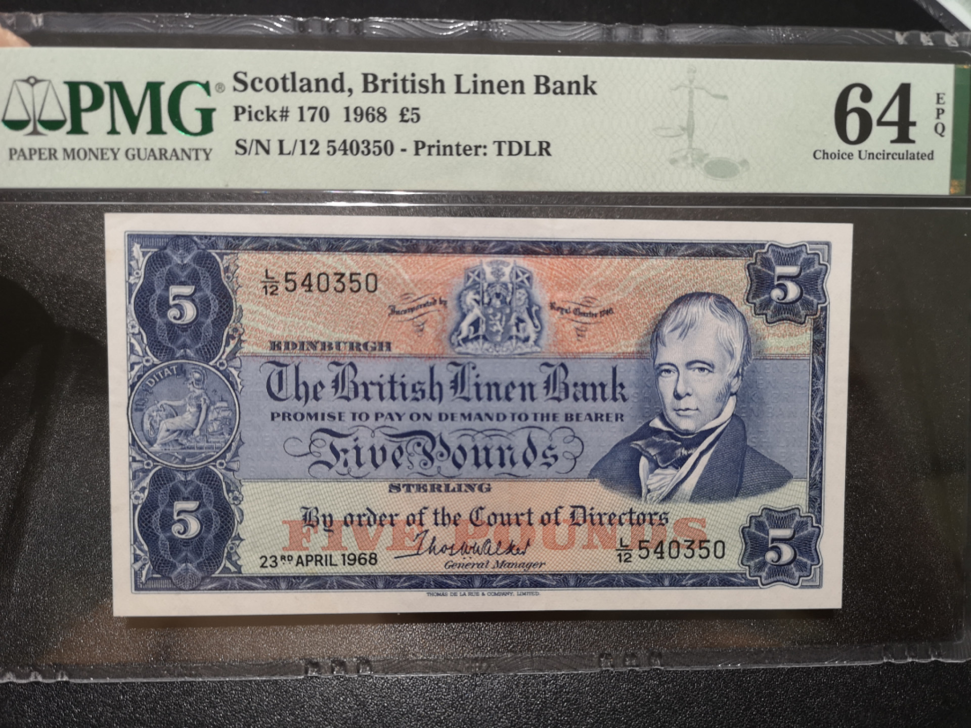 《外钞收藏家》第一百三十五期 1968年苏格兰亚麻银行 5镑 PMG64E