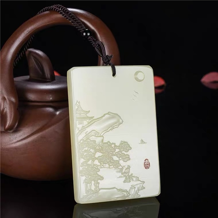 精品和田玉石专拍场 和田玉羊脂级白玉山水风景吊坠