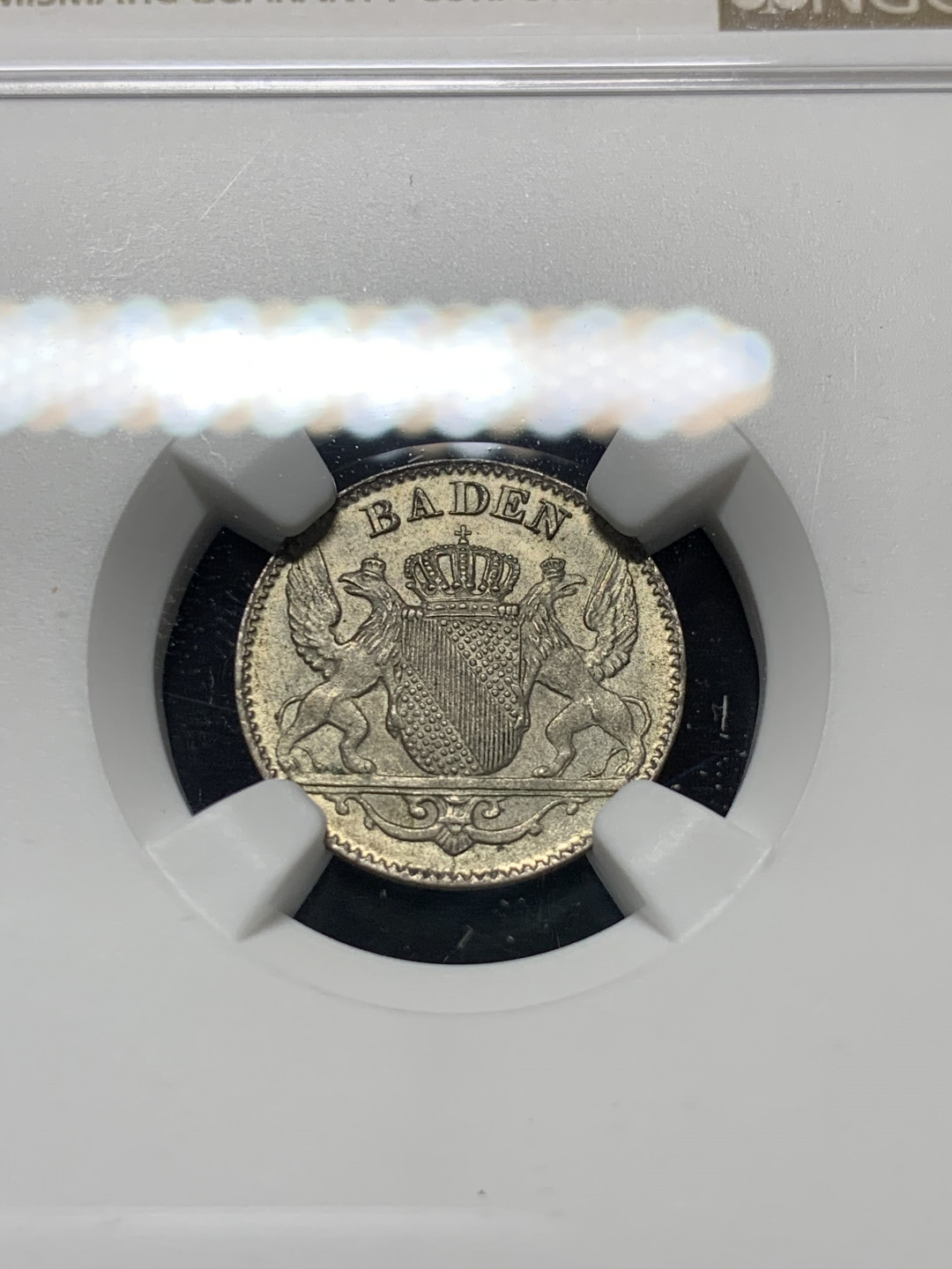 《竞宝斋》钱币微拍-第9场（不限金额顺丰包邮） 冠军 NGC-MS64 德国巴登 1841年 3K 银币 顶级品相