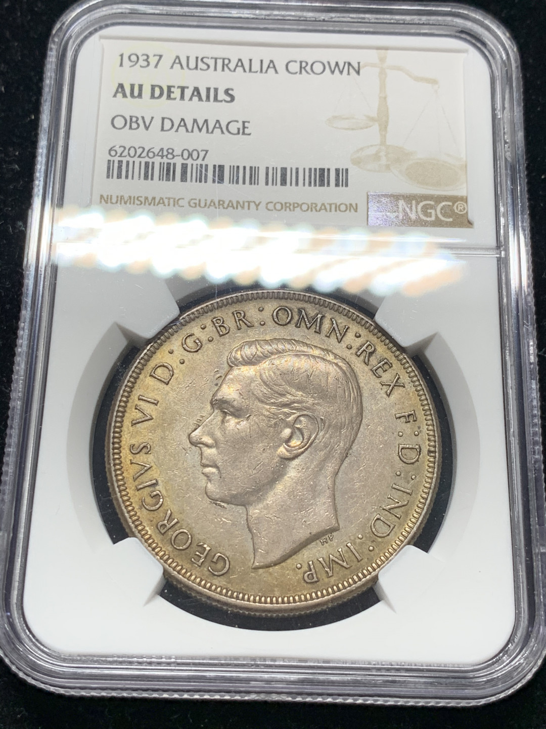 《竞宝斋》钱币微拍-第9场（不限金额顺丰包邮） NGC-AU 澳大利亚 1937年 乔六皇冠 1克朗 大银币 老包浆