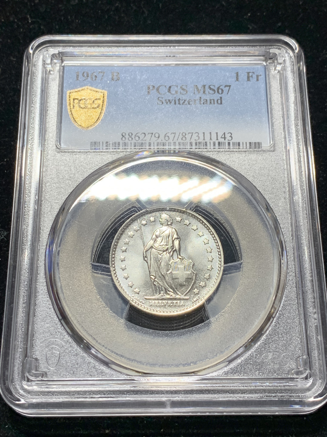 《竞宝斋》钱币微拍-第9场（不限金额顺丰包邮） pcgs ms67 1967瑞士一法郎 高分难得好品