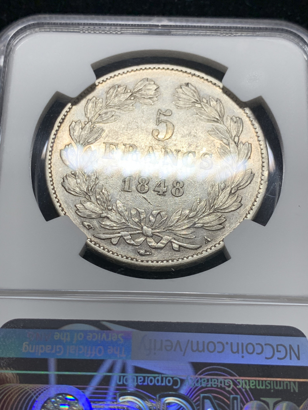 《竞宝斋》钱币微拍-第9场（不限金额顺丰包邮） 1848年法国路易菲利普一世5法郎银币NGC评级AUD