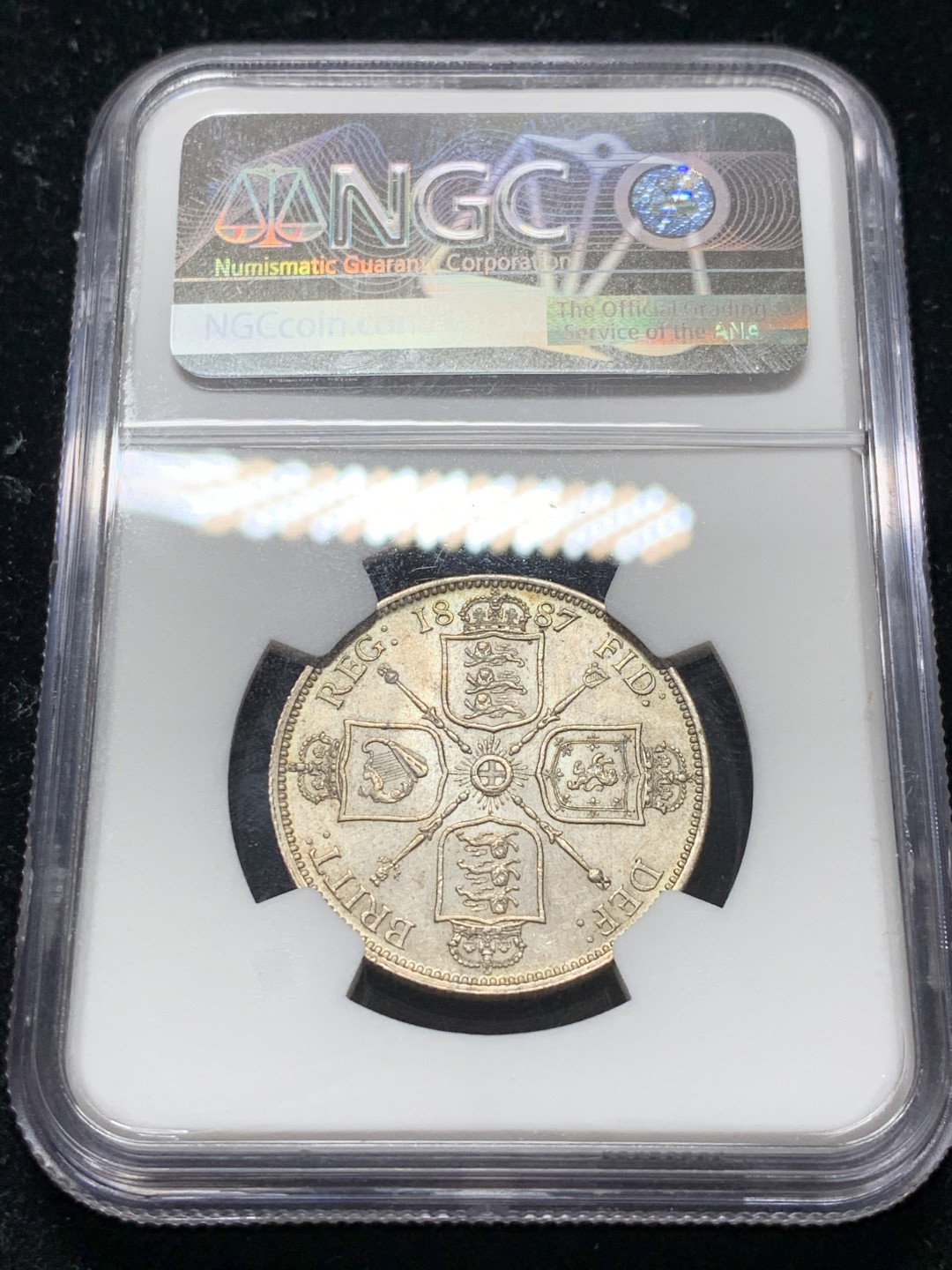 《竞宝斋》钱币微拍-第9场（不限金额顺丰包邮） NGC-MS62 英国1887维多利亚弗罗林 NGC编号：6178684-003