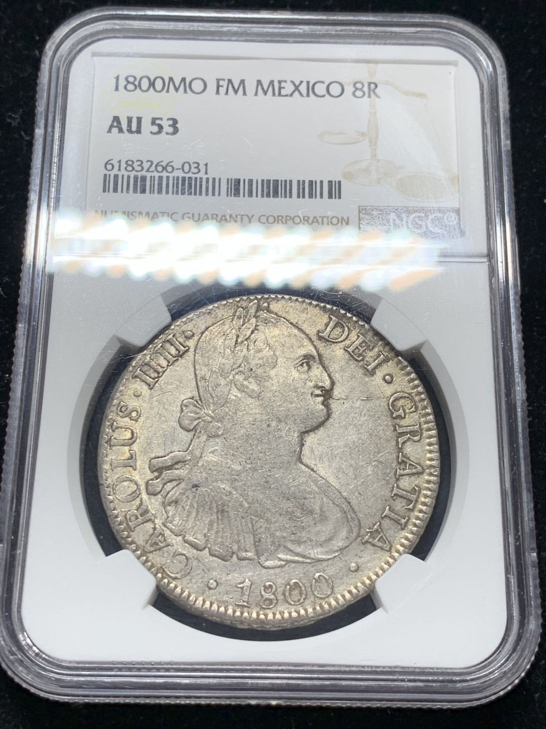 《竞宝斋》钱币微拍-第9场（不限金额顺丰包邮） NGC-AU53 墨西哥 1800年 卡洛斯四世 8R 大银币 原味好品