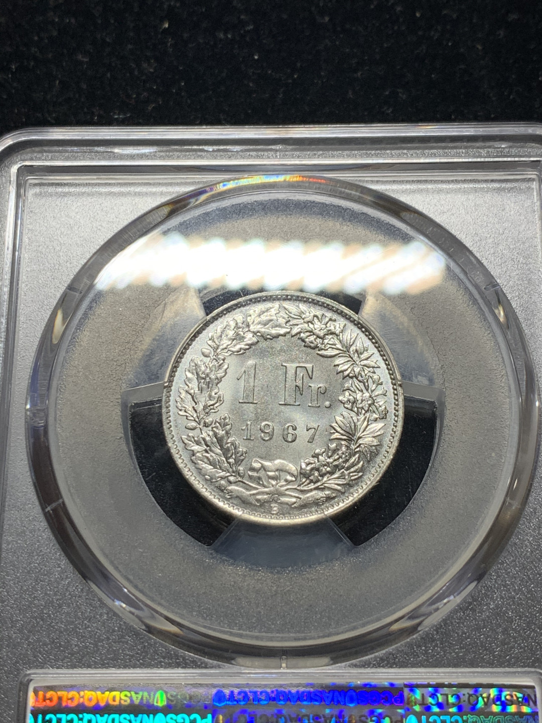 《竞宝斋》钱币微拍-第9场（不限金额顺丰包邮） pcgs ms67 1967瑞士一法郎 高分难得好品