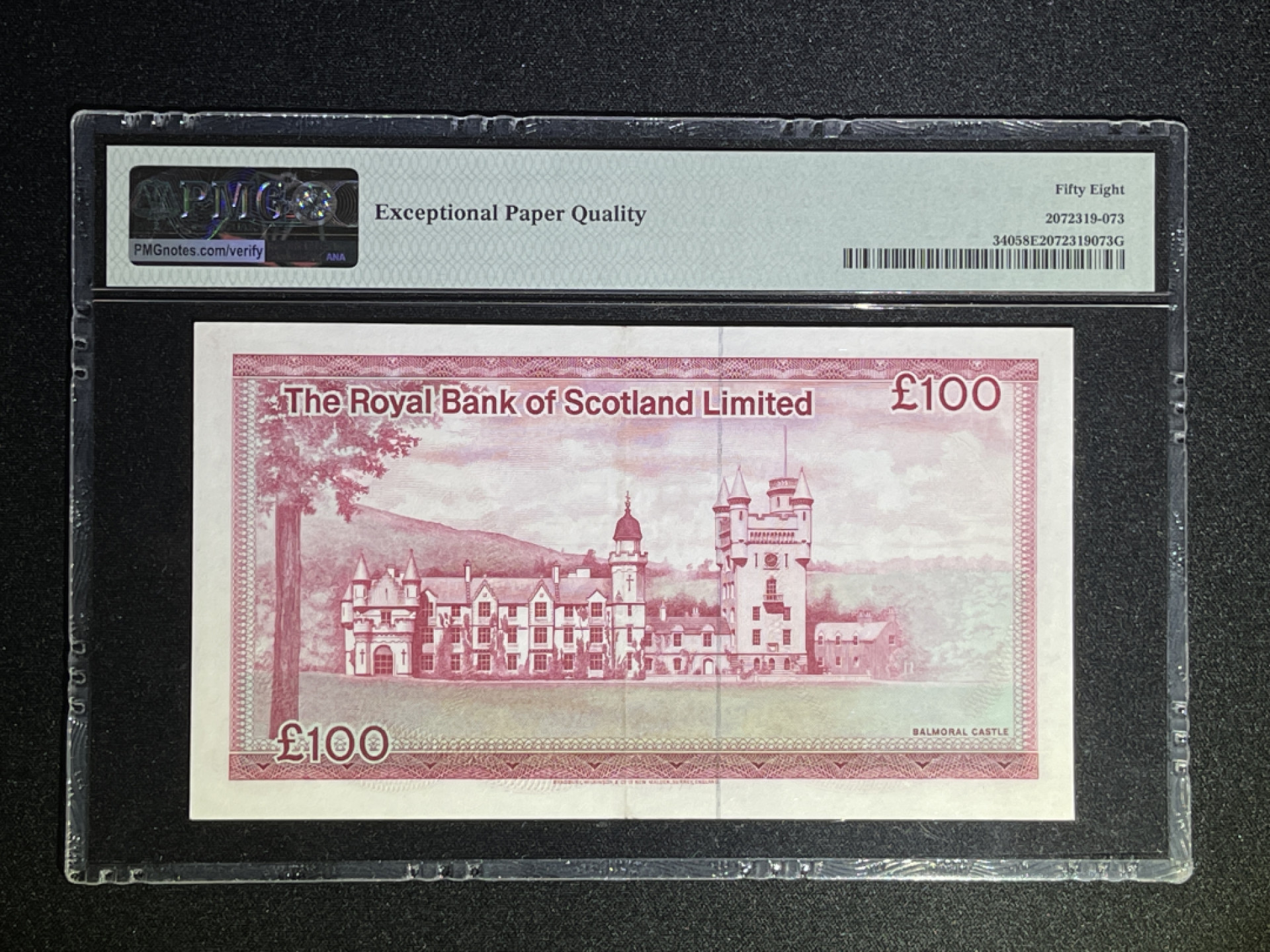 《张总收藏》38期—世界精品 苏格兰100镑 PMG58E A1冠 皇家银行 季军分 PMG有E的仅3张