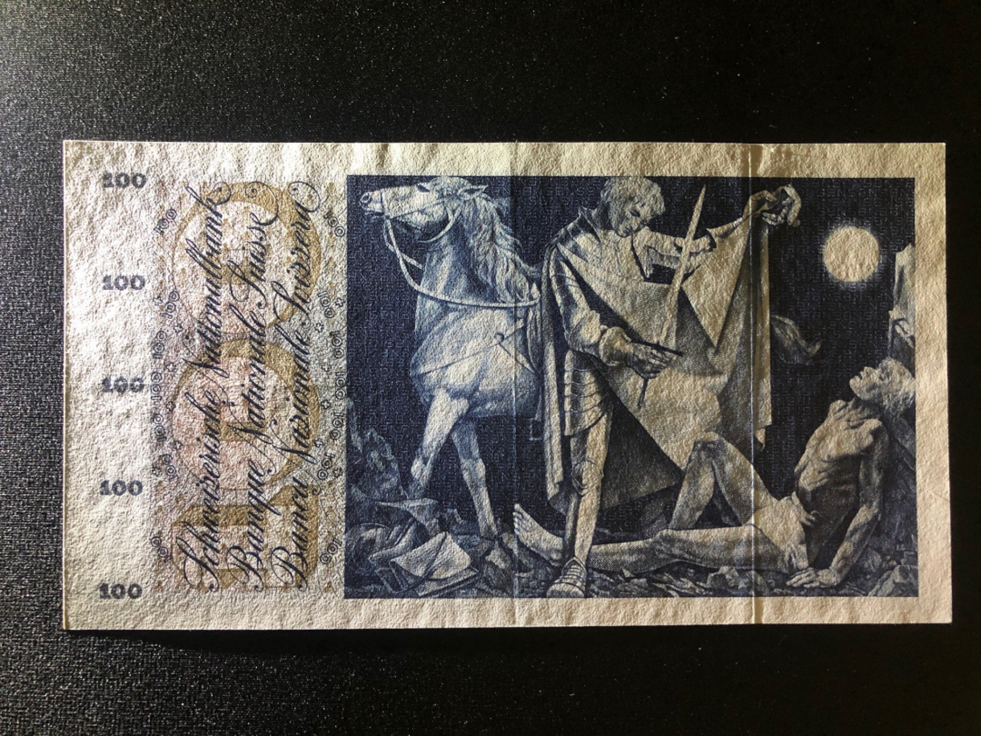 《张总收藏》38期—世界精品 瑞士100法郎 AU十字折边缘有轻微荧光反应 1965年 俗称割袍