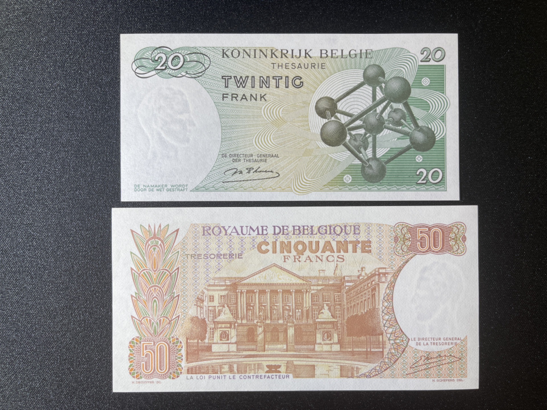 《张总收藏》38期—世界精品 比利时20、50法郎2张 UNC 1964年版本