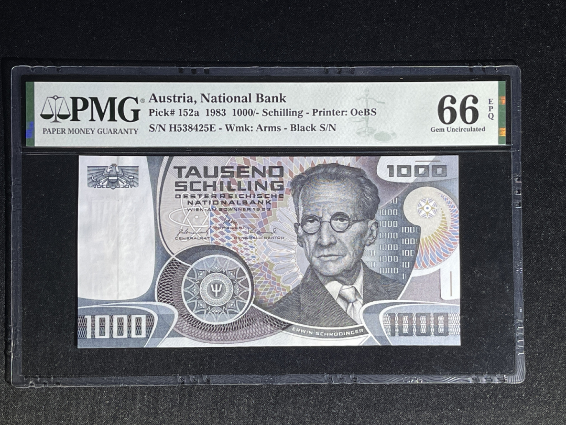 《张总收藏》38期—世界精品 奥地利1000先令 PMG66E 1983年薛定谔
