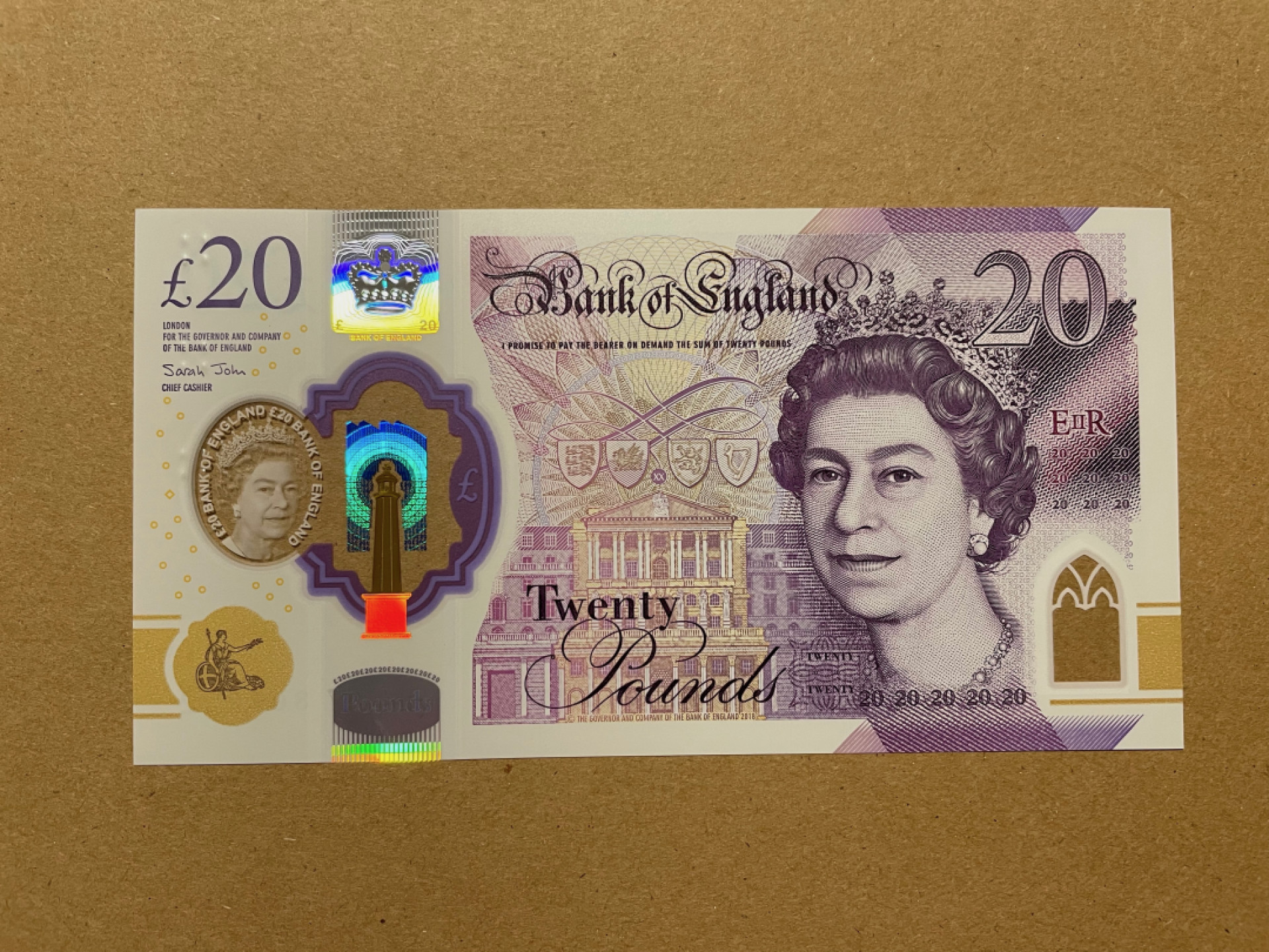 《张总收藏》38期—世界精品 英国20镑 UNC 塑料钞 豹子号