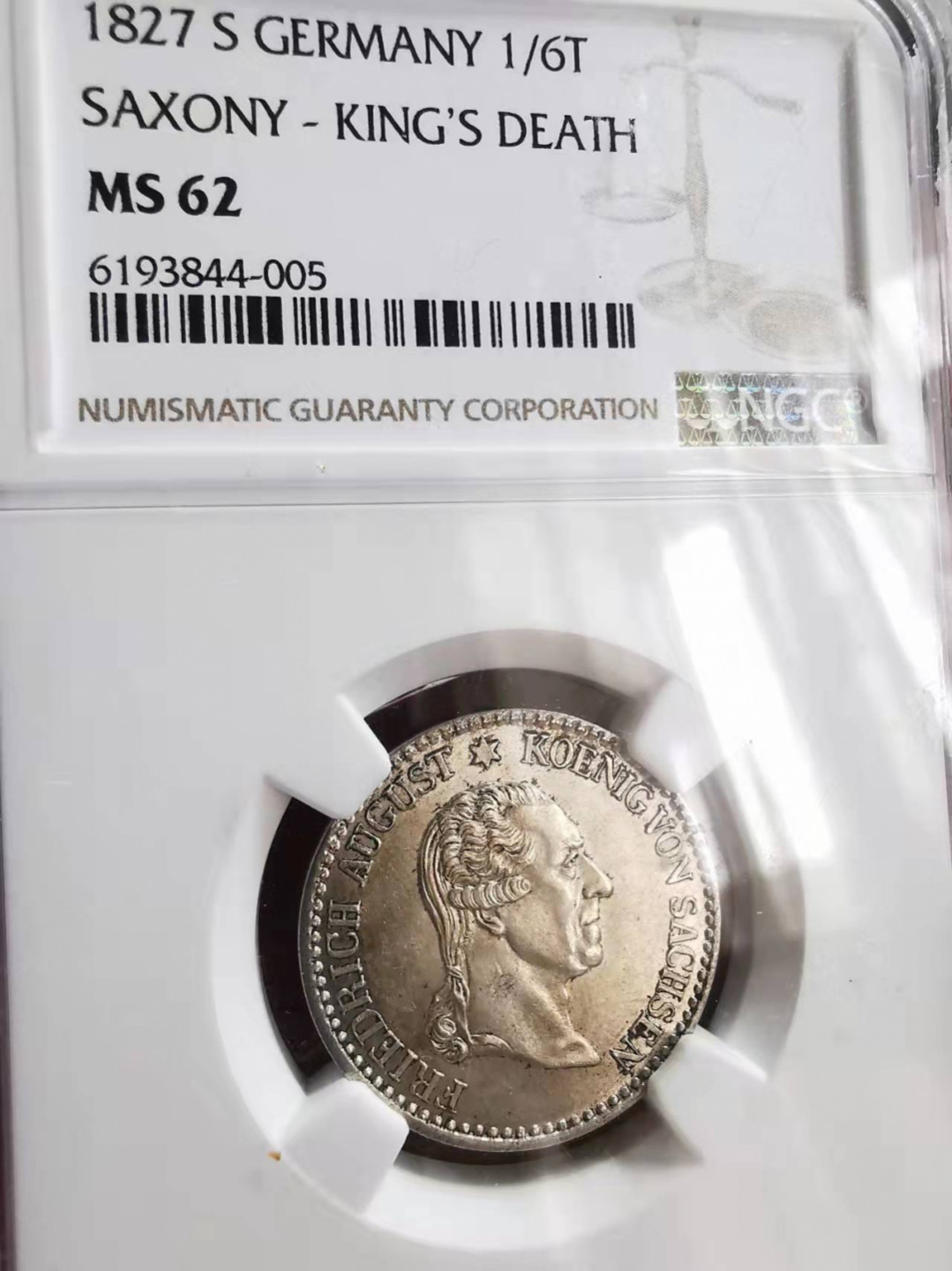 凡希社世界钱币微拍第一百七十三期 1827萨克森纪念1/6泰勒NGC-MS62