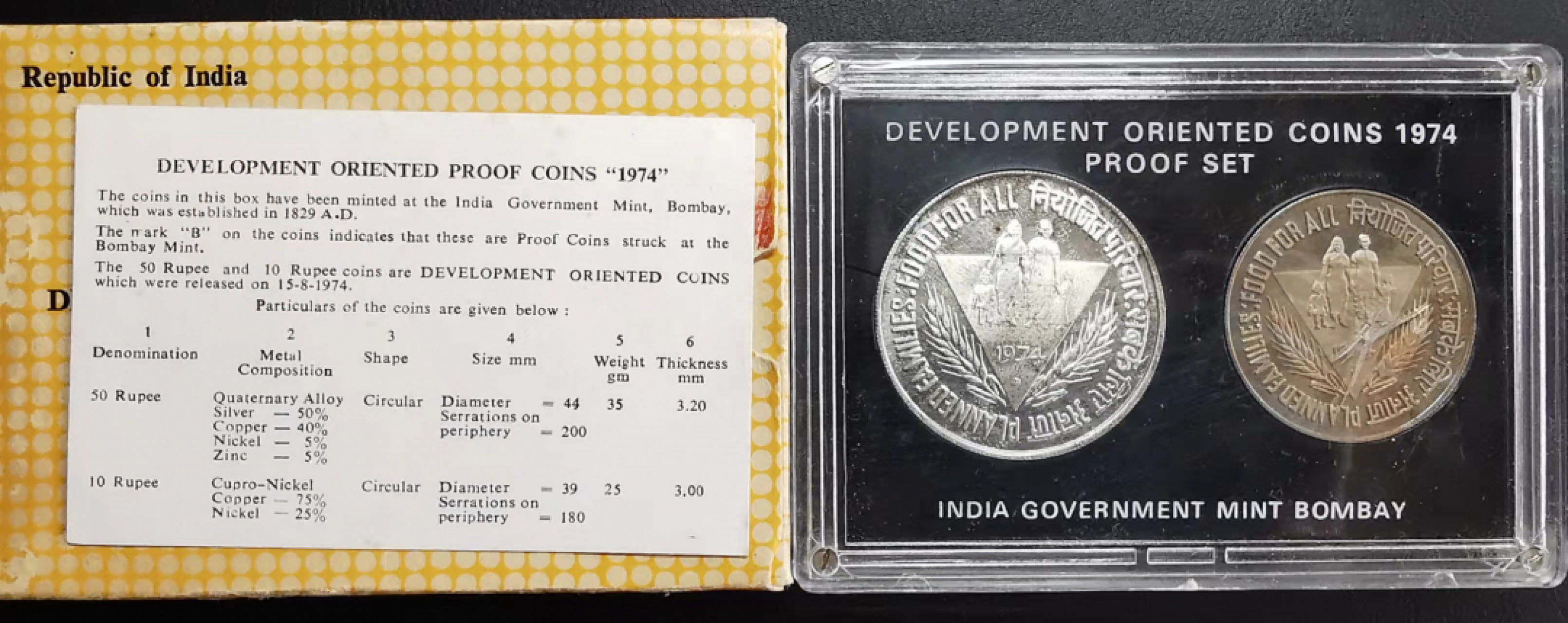 凡希社世界钱币微拍第一百七十三期 1974印度共和国FAO精铸PS两枚装