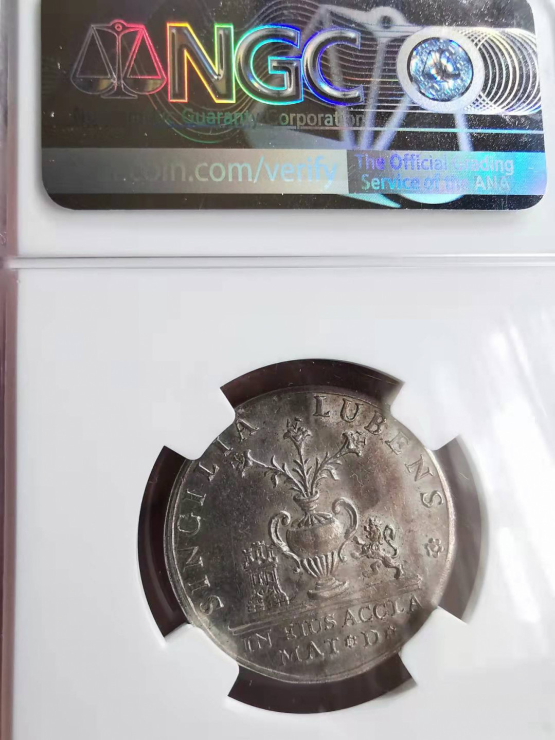 凡希社世界钱币微拍第一百七十三期 荐！1789西班牙安特克拉卡洛斯四世宣言银章NGC-MS61