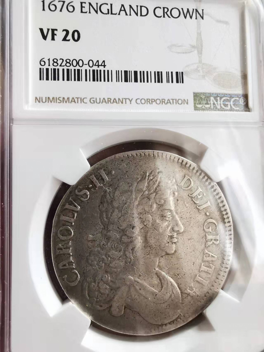 凡希社世界钱币微拍第一百七十三期 1676英国查理二世克朗大银NGC-VF20