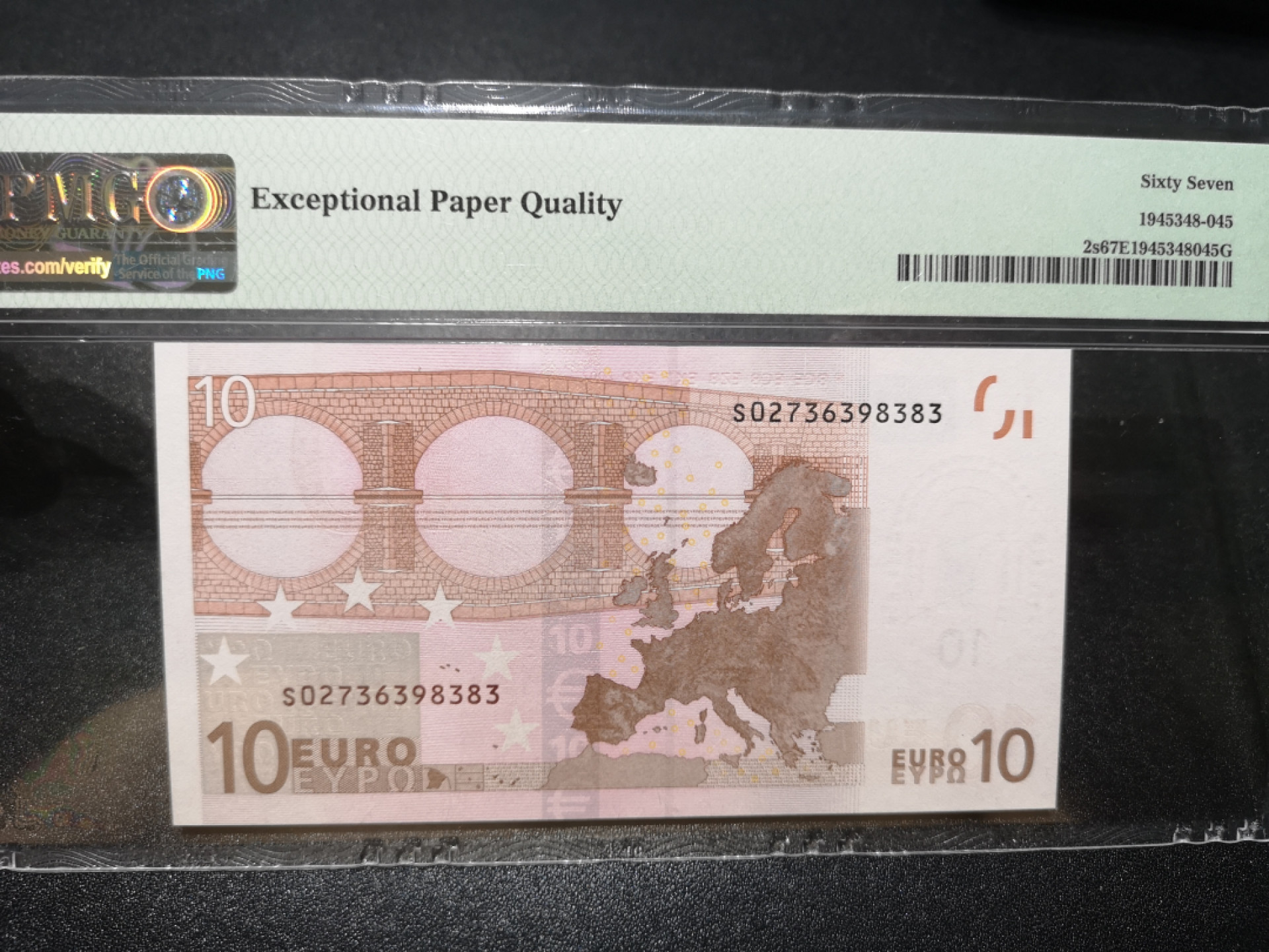 《外钞收藏家》第一百三十六期（本期100件） 一签10欧元 PMG67 意大利