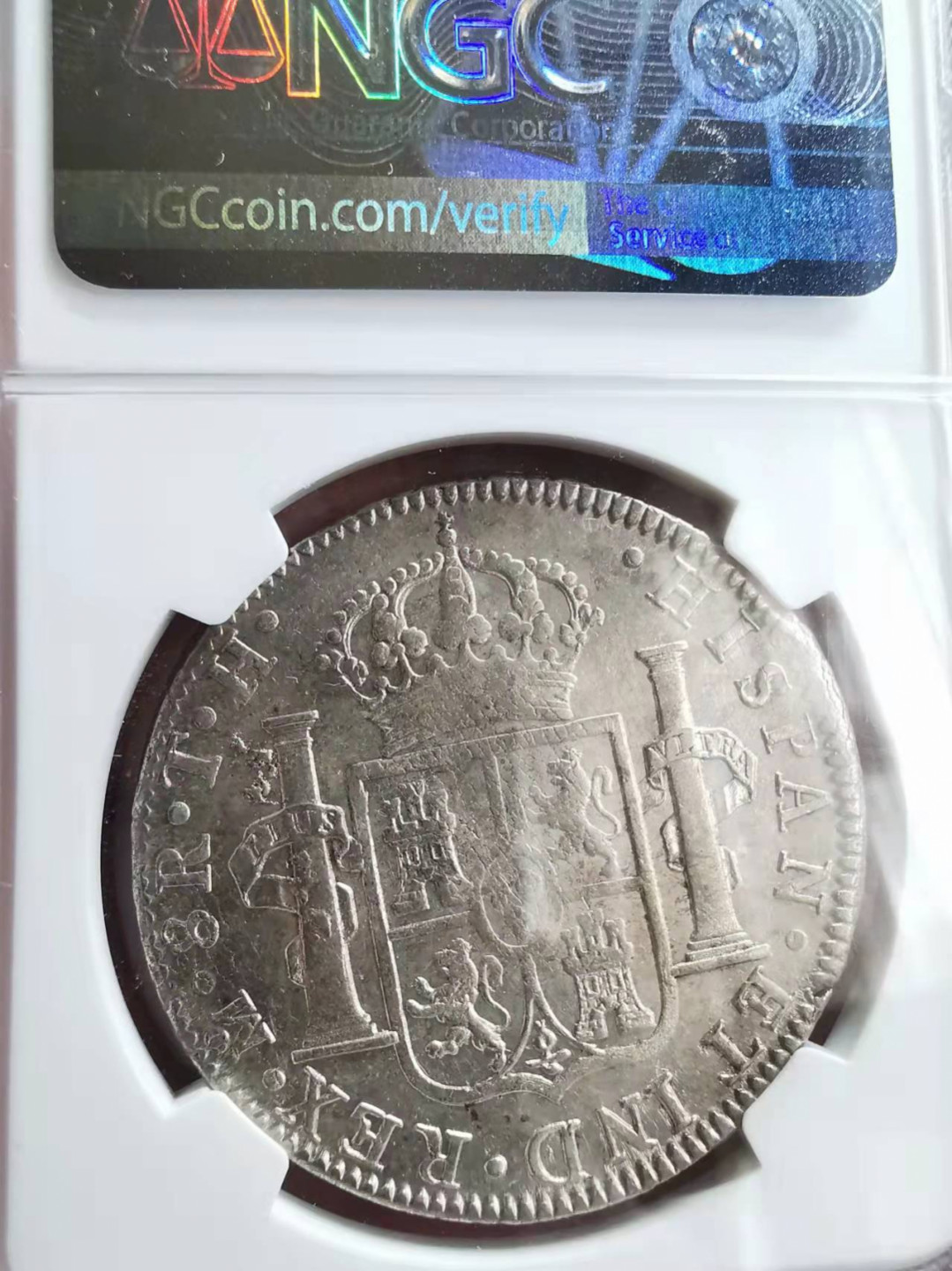 凡希社世界钱币微拍第一百七十三期 1807MO墨西哥卡四双柱NGC-AU58