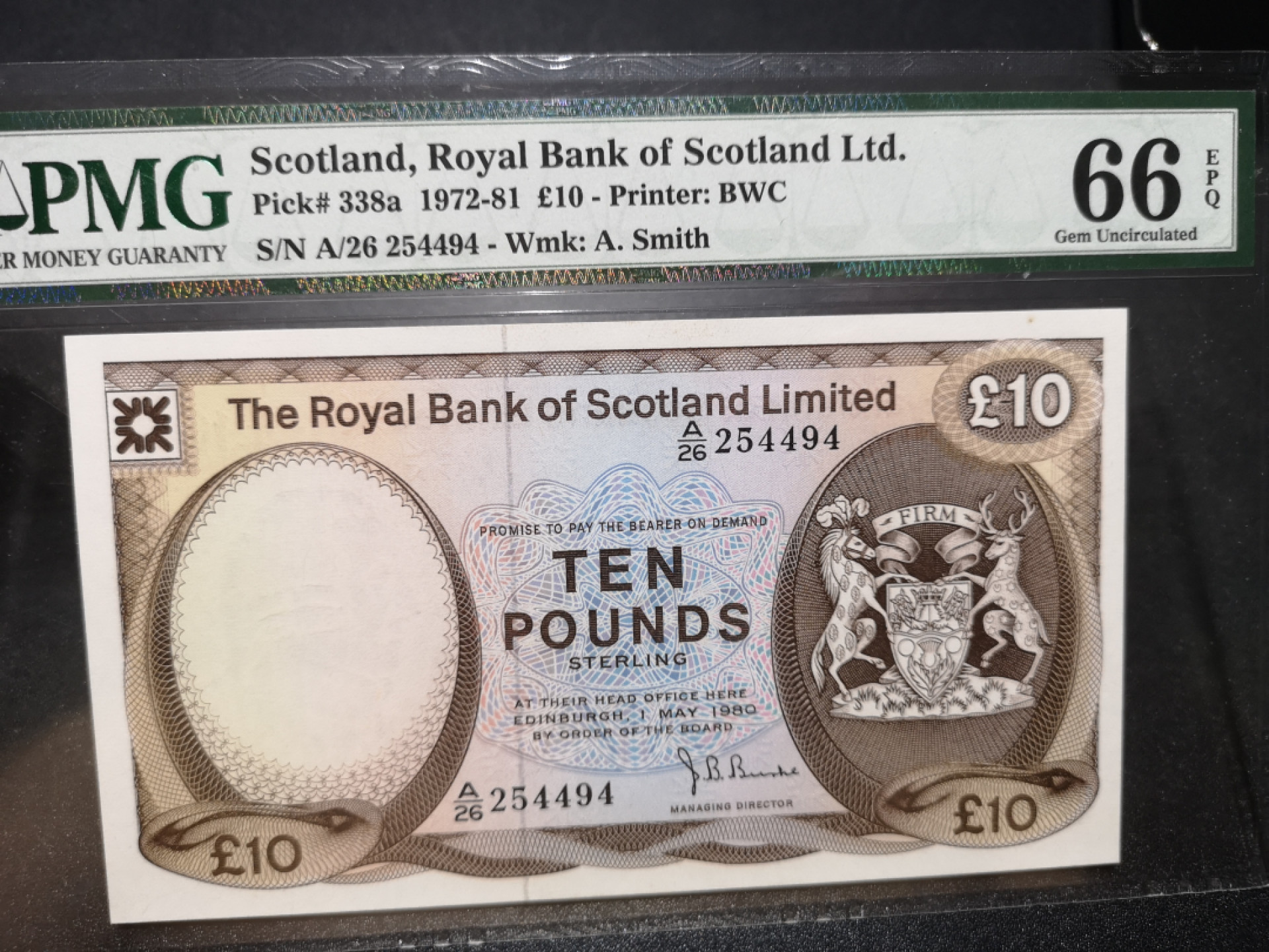 《外钞收藏家》第一百三十六期（本期100件） 1980年苏格兰10镑 PMG66 BWC作品