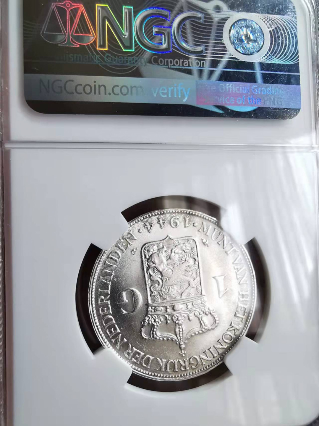 凡希社世界钱币微拍第一百七十三期 1944P荷兰二战威廉明娜盾NGC-MS64费城版！