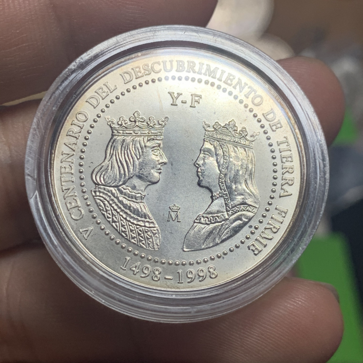 《竞宝斋》钱币微拍-第9场（不限金额顺丰包邮） 西班牙 1998年 发现委内瑞拉纪念 3欧元 银币 原木盒证书 非常稀少