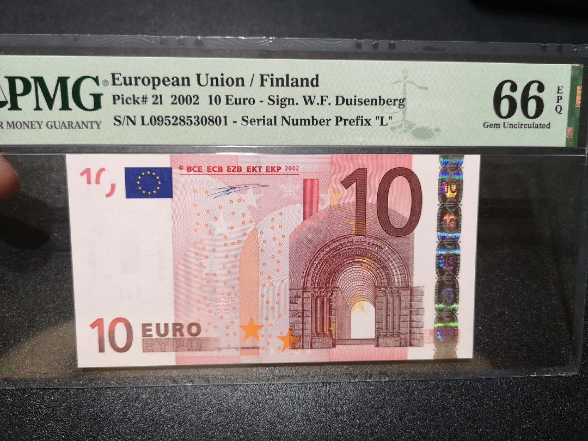 《外钞收藏家》第一百三十六期（本期100件） 一签10欧元 PMG66 芬兰 无47