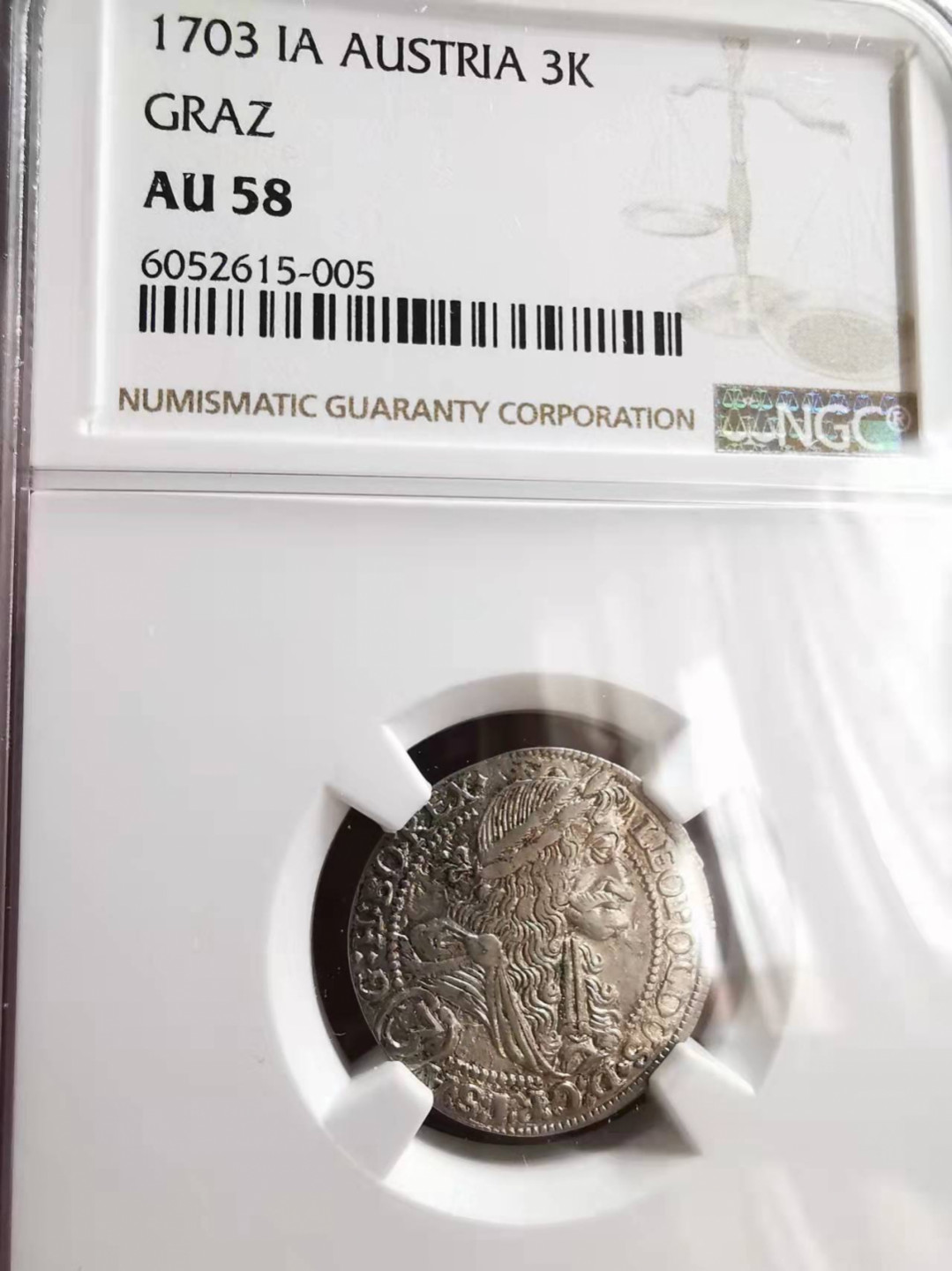 凡希社世界钱币微拍第一百七十三期 1703神罗格拉茨3K银辅币NGC-AU58