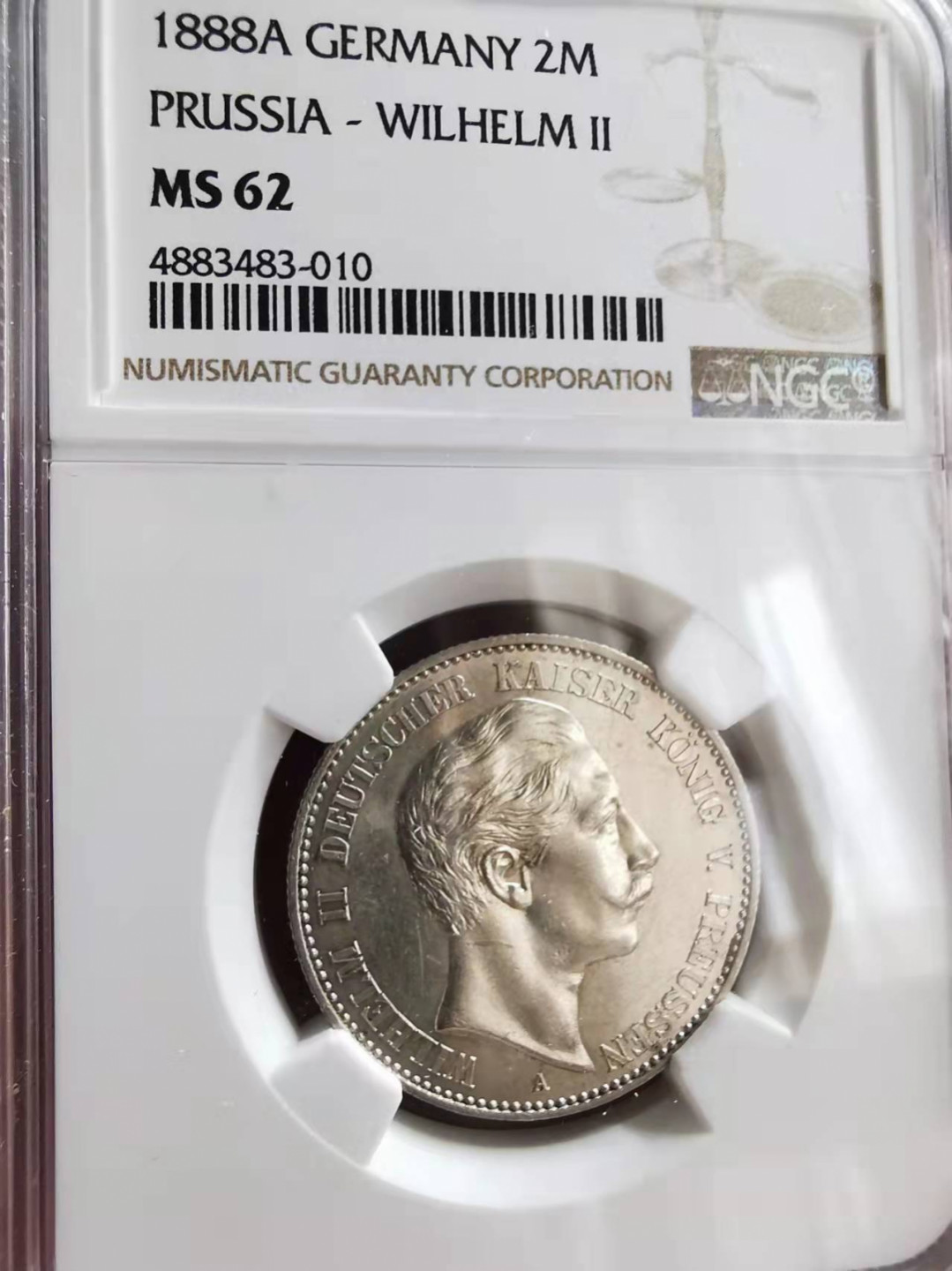 凡希社世界钱币微拍第一百七十三期 荐！1888A普鲁士威廉二世短翅2马克NGC-MS62