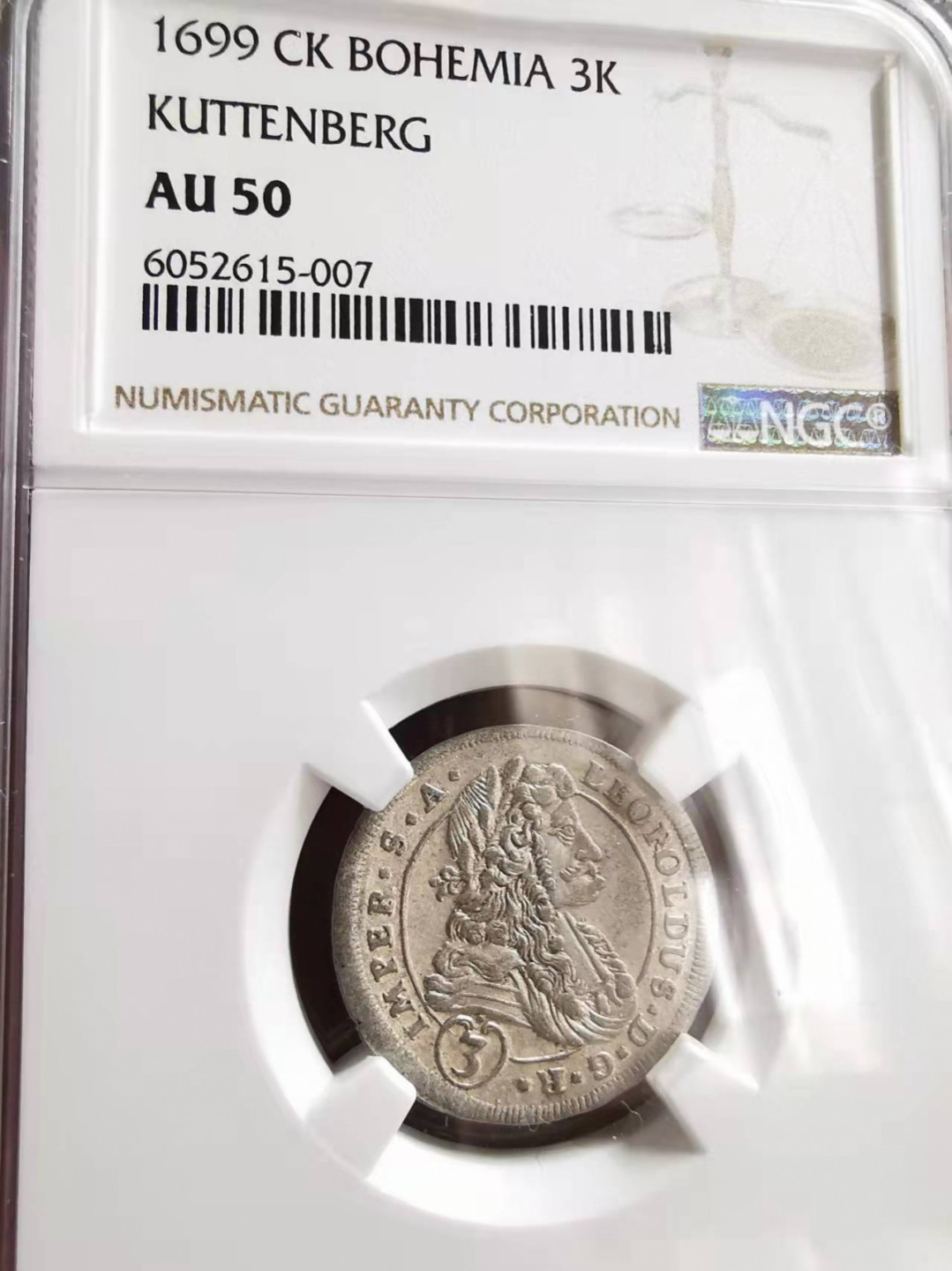 凡希社世界钱币微拍第一百七十三期 1699波西米亚库特纳霍拉3K银辅币NGC-AU50