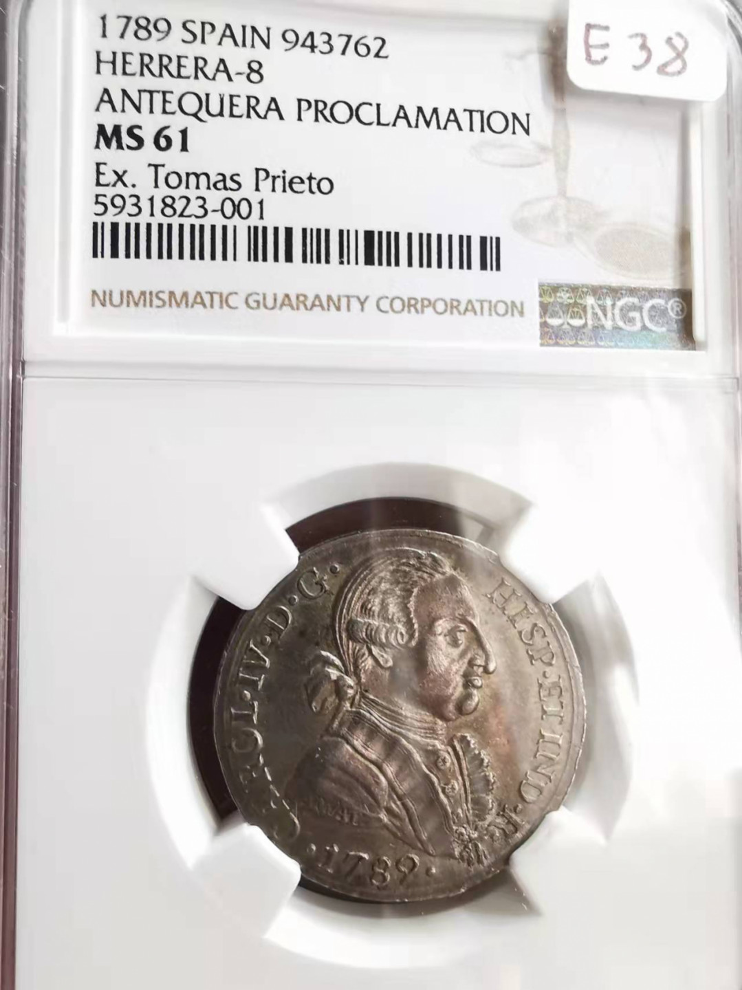 凡希社世界钱币微拍第一百七十三期 荐！1789西班牙安特克拉卡洛斯四世宣言银章NGC-MS61