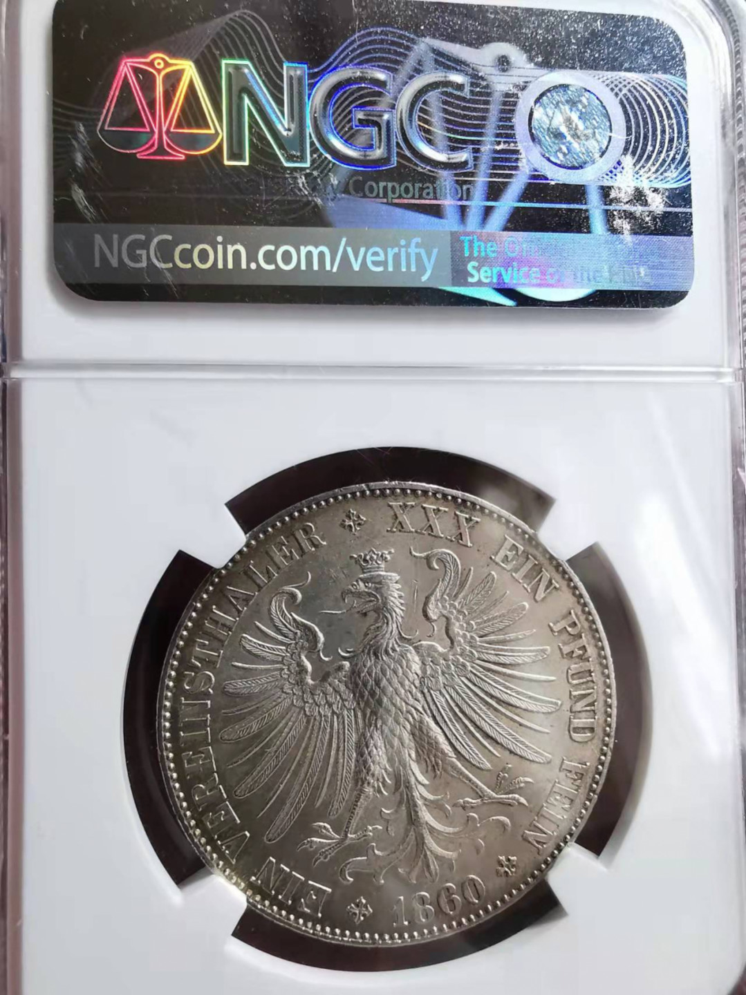 凡希社世界钱币微拍第一百七十三期 荐！1860法兰克福少女泰勒NGC-MS63淡彩粉光！