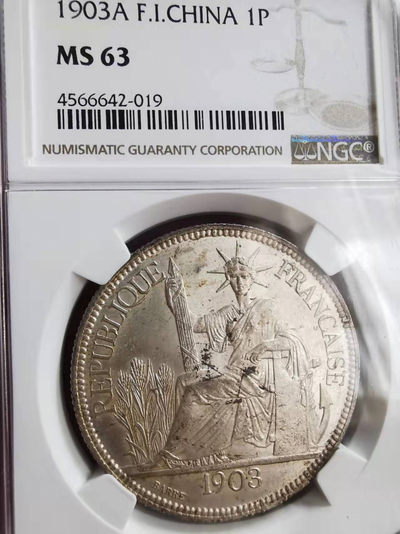 凡希社世界钱币微拍第一百七十三期 - 荐！1903A法属印度支那皮亚斯特NGC-MS63全脸高鼻状态一流！