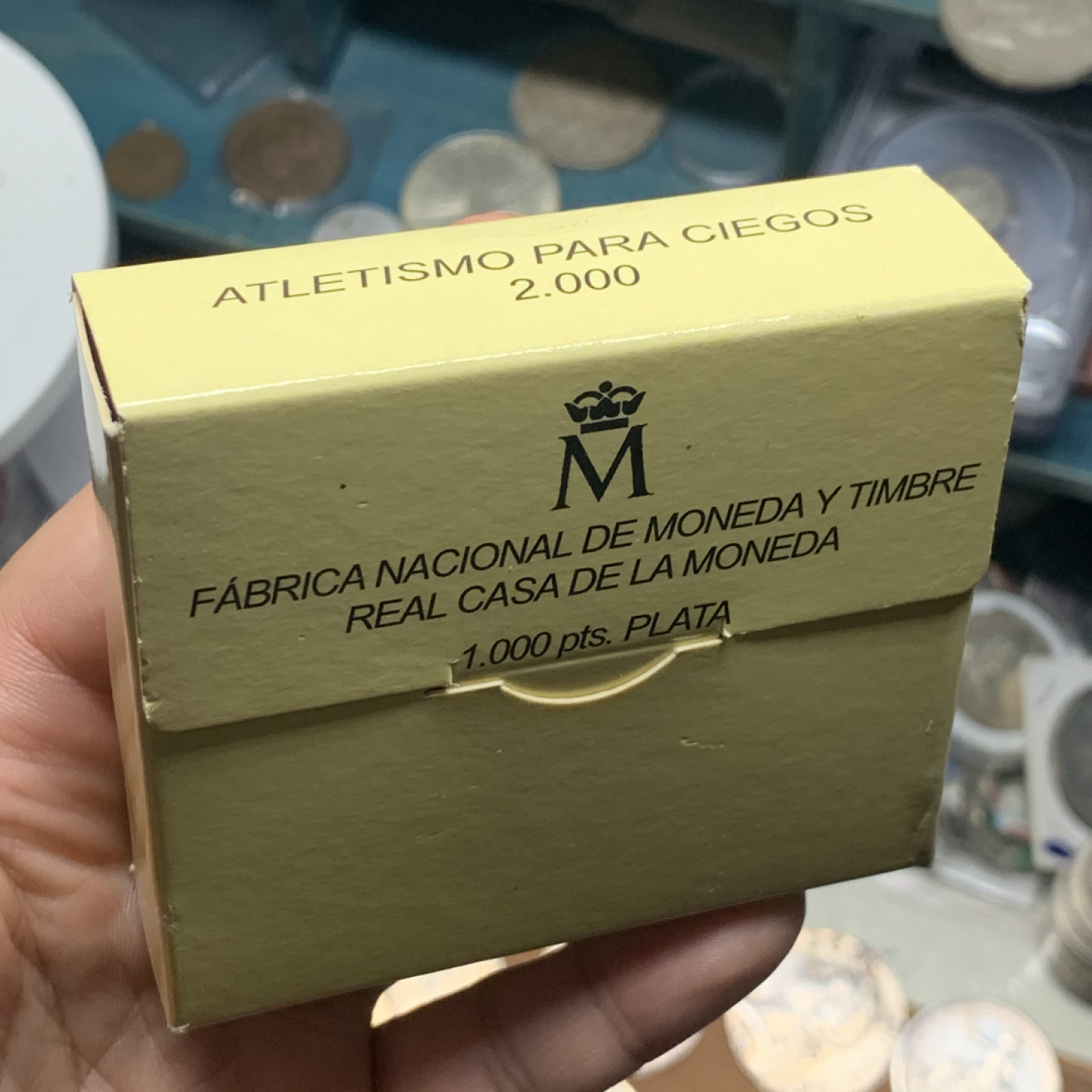 《竞宝斋》钱币微拍-第9场（不限金额顺丰包邮） 西班牙 2000年 盲人赛跑 1000比塞塔 精制银币 原木盒证书