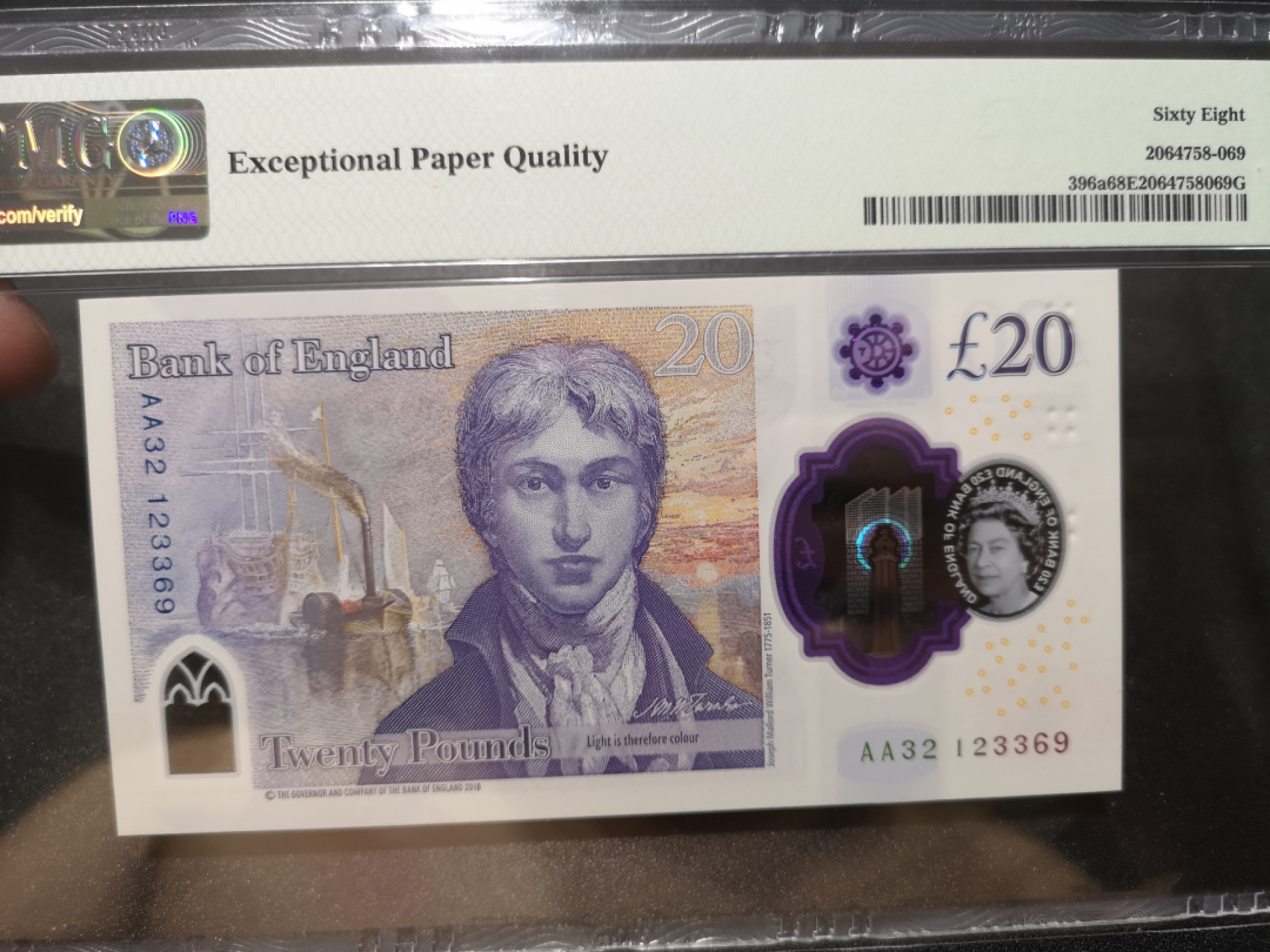 《外钞收藏家》第一百三十六期（本期100件） 2018年英国20镑 PMG68 AA冠 无47靓号