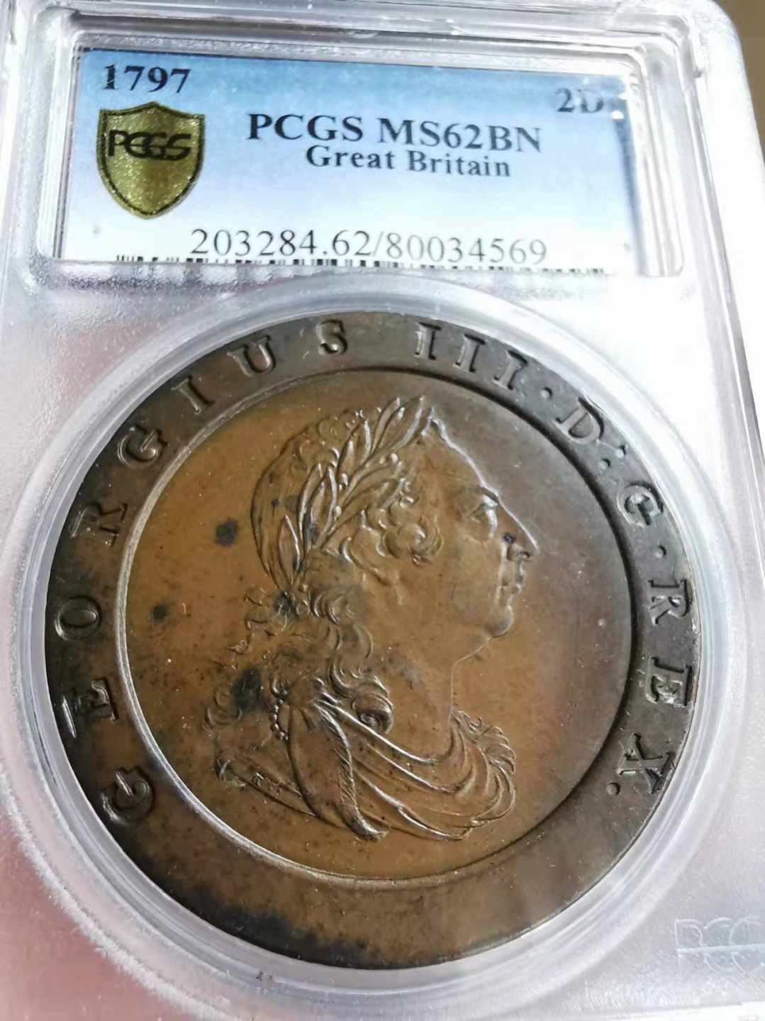 凡希社世界钱币微拍第一百七十三期 荐！1797乔三车轮2便士PCGS-MS62细节锐利！