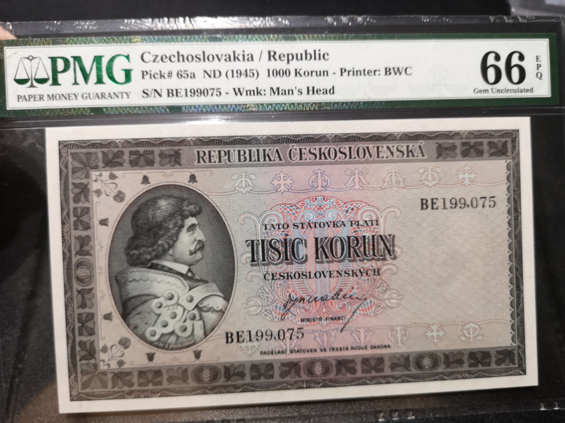 《外钞收藏家》第一百三十六期（本期100件） 1945年捷克斯洛伐克1000克朗 PMG66 BWC作品