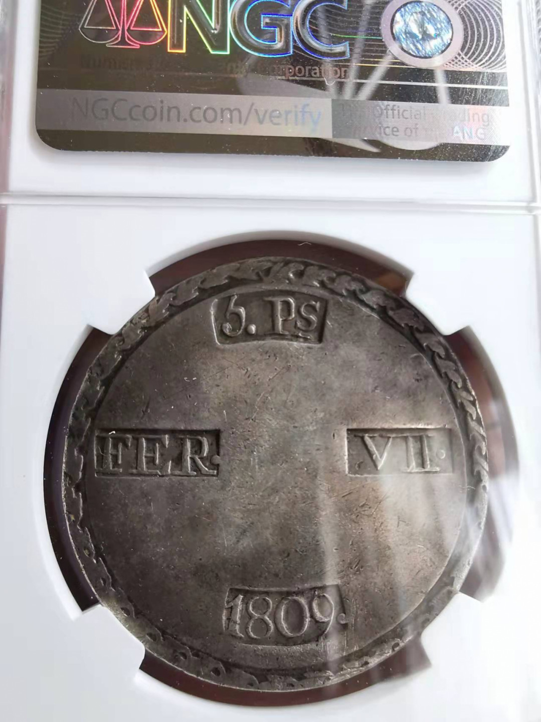 凡希社世界钱币微拍第一百七十三期 1809西班牙塔拉戈那围城5P大银NGC-XF原味极美品！