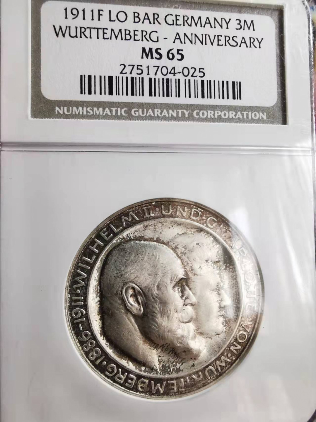 凡希社世界钱币微拍第一百七十三期 1911符腾堡金婚3马克NGC-MS65