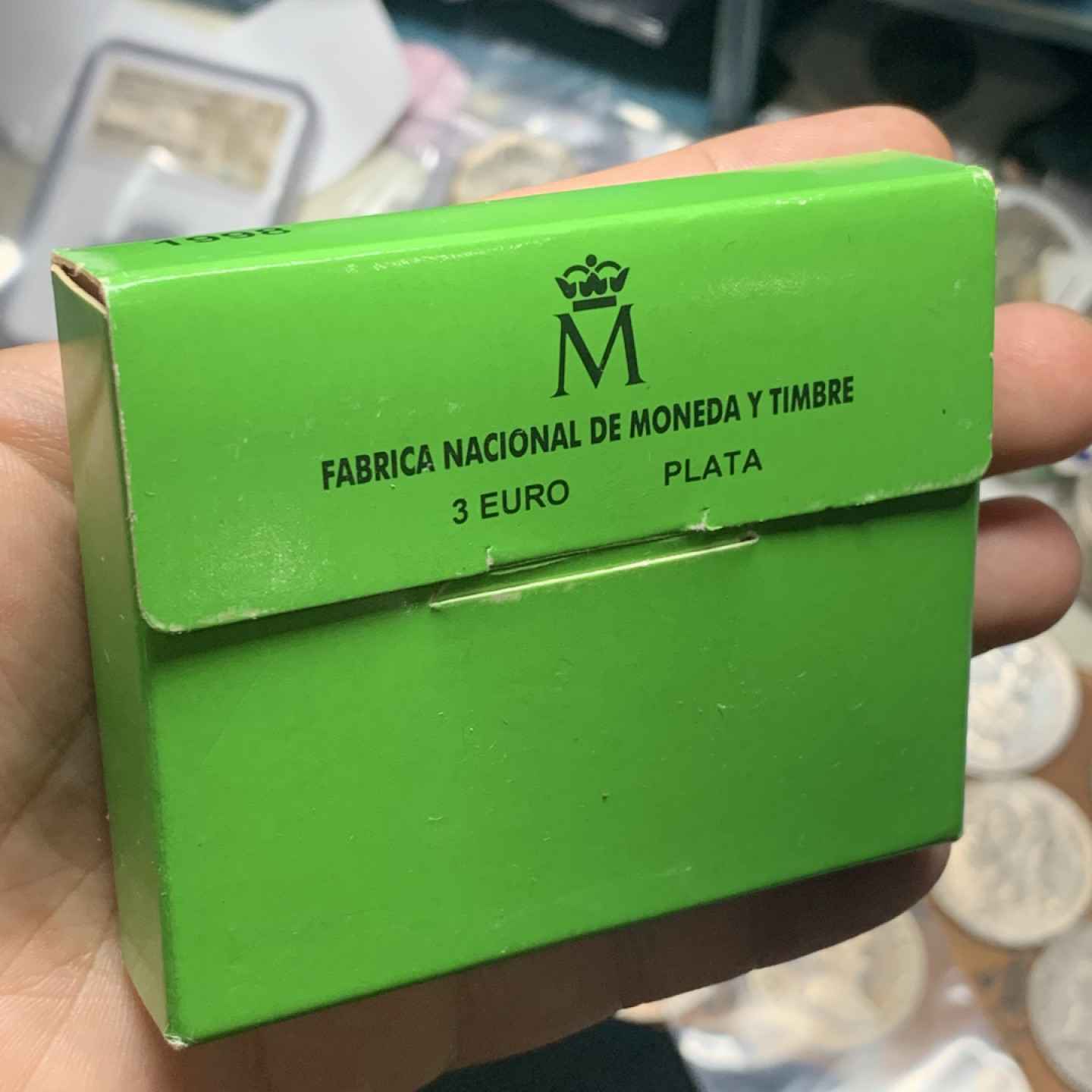 《竞宝斋》钱币微拍-第9场（不限金额顺丰包邮） 西班牙 1998年 发现委内瑞拉纪念 3欧元 银币 原木盒证书 非常稀少