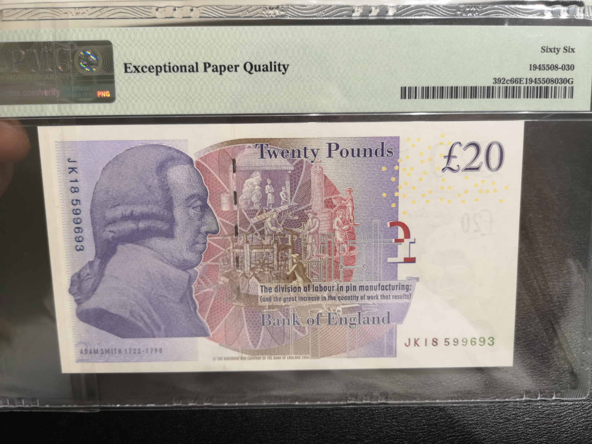 《外钞收藏家》第一百三十七期拍卖（本期68件） 2015年英国F序列20镑 PMG66