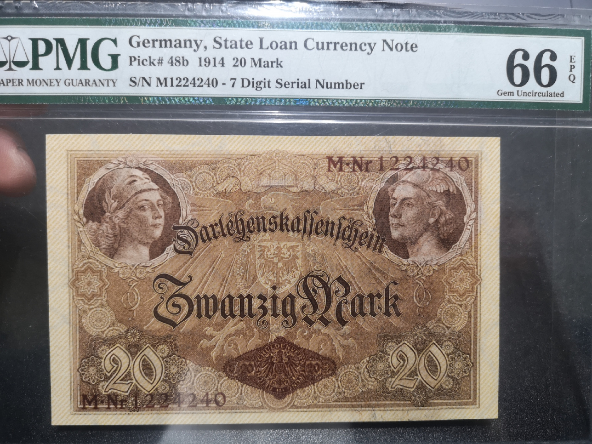 《外钞收藏家》第一百三十七期拍卖（本期68件） 1914年德国20马克 PMG66