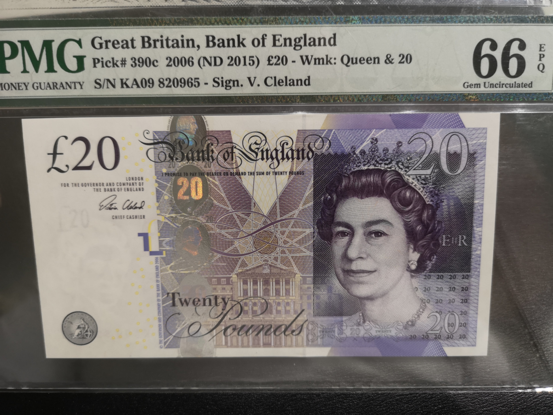 《外钞收藏家》第一百三十七期拍卖（本期68件） 2006年英国F序列20镑 PMG66