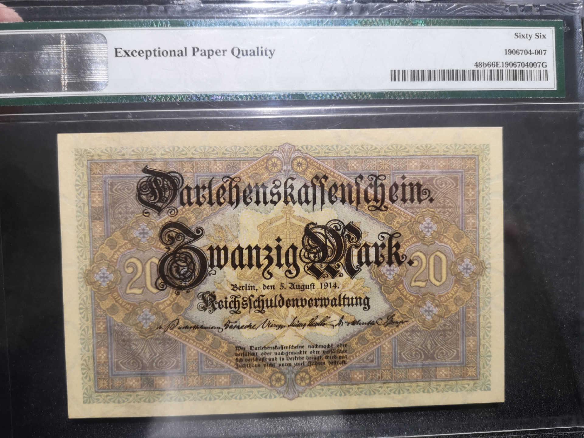 《外钞收藏家》第一百三十七期拍卖（本期68件） 1914年德国20马克 PMG66