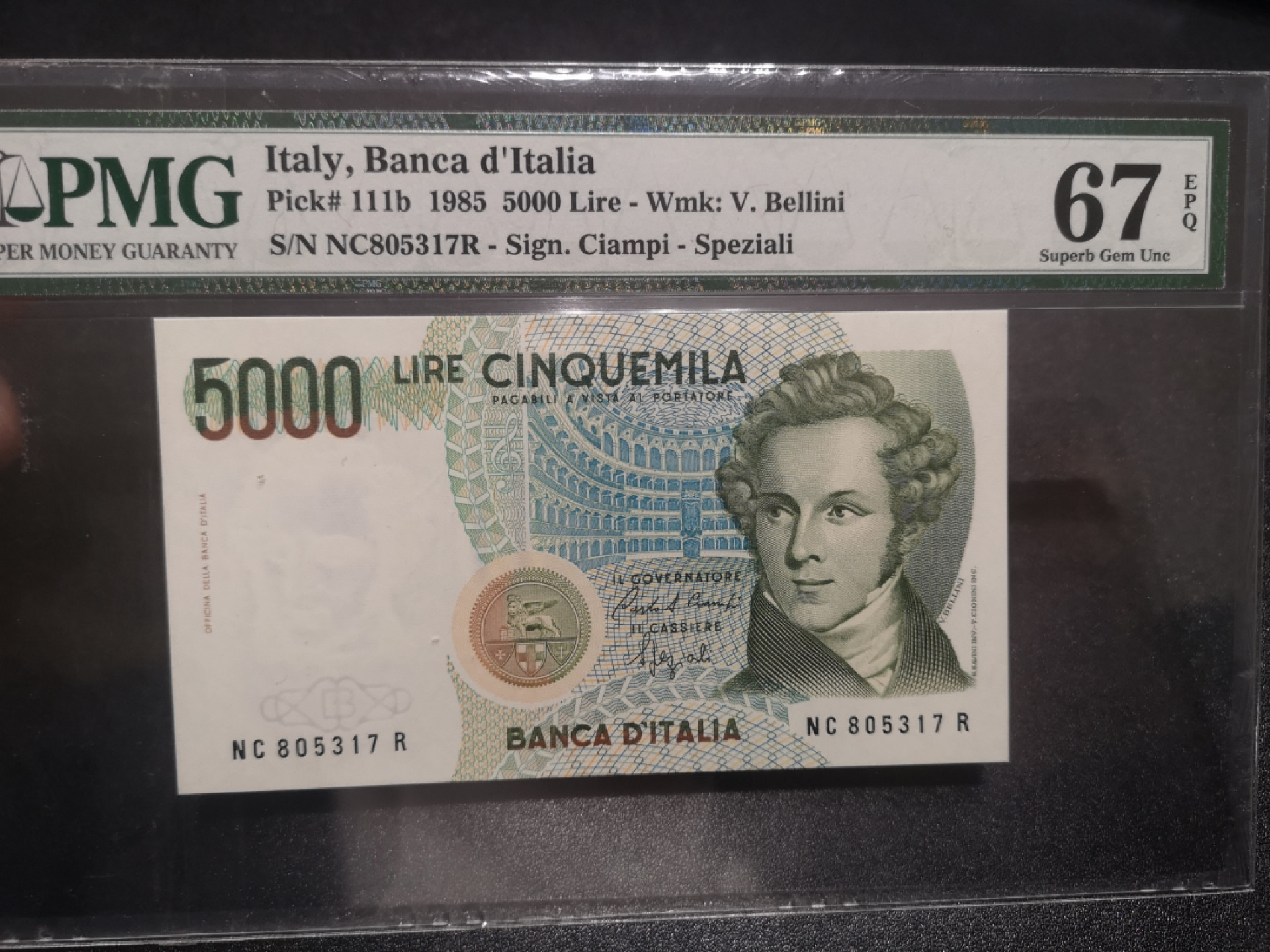《外钞收藏家》第一百三十七期拍卖（本期68件） 1985年意大利5000 PMG67
