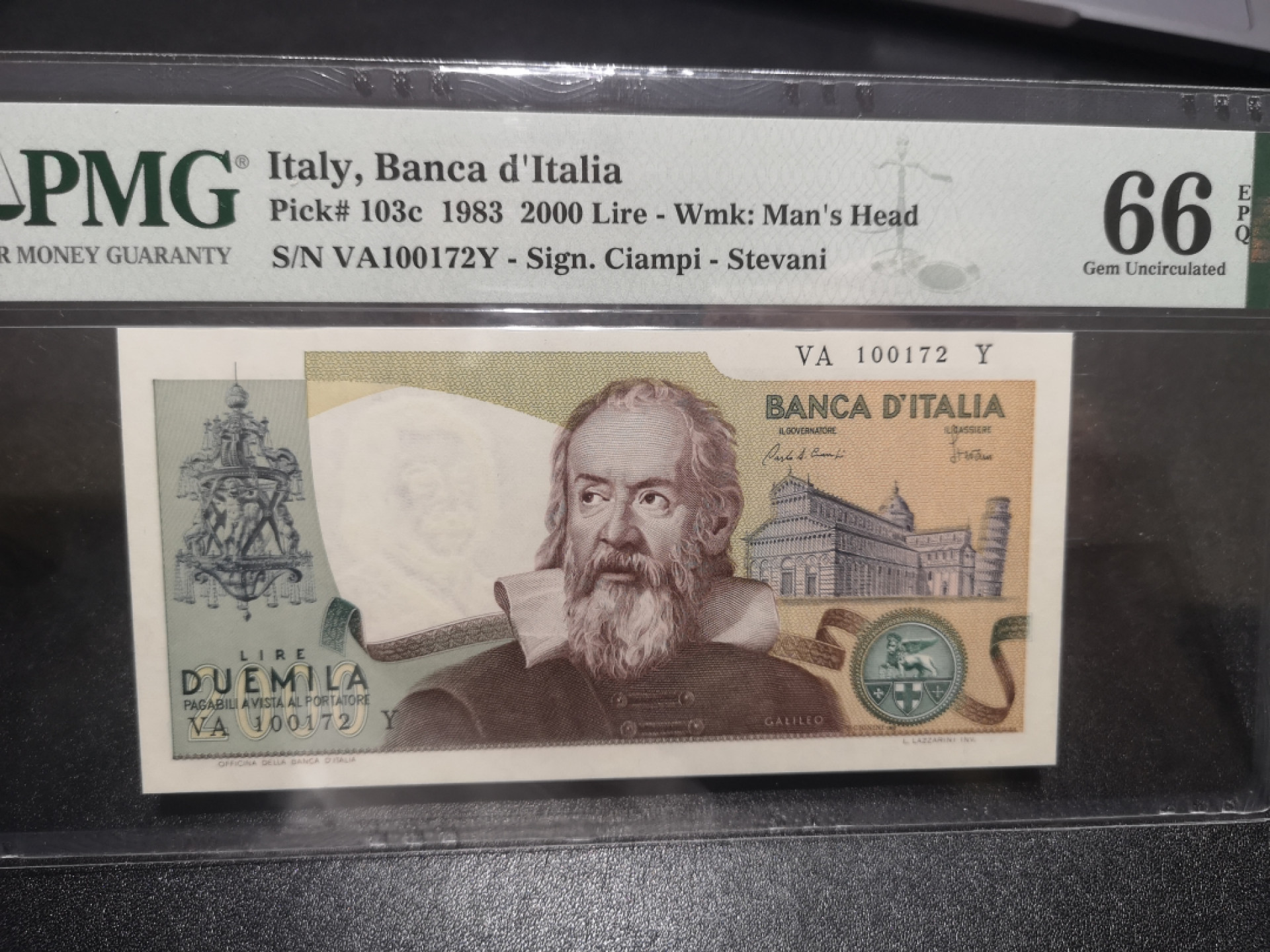 《外钞收藏家》第一百三十七期拍卖（本期68件） 1983年意大利2000 PMG66