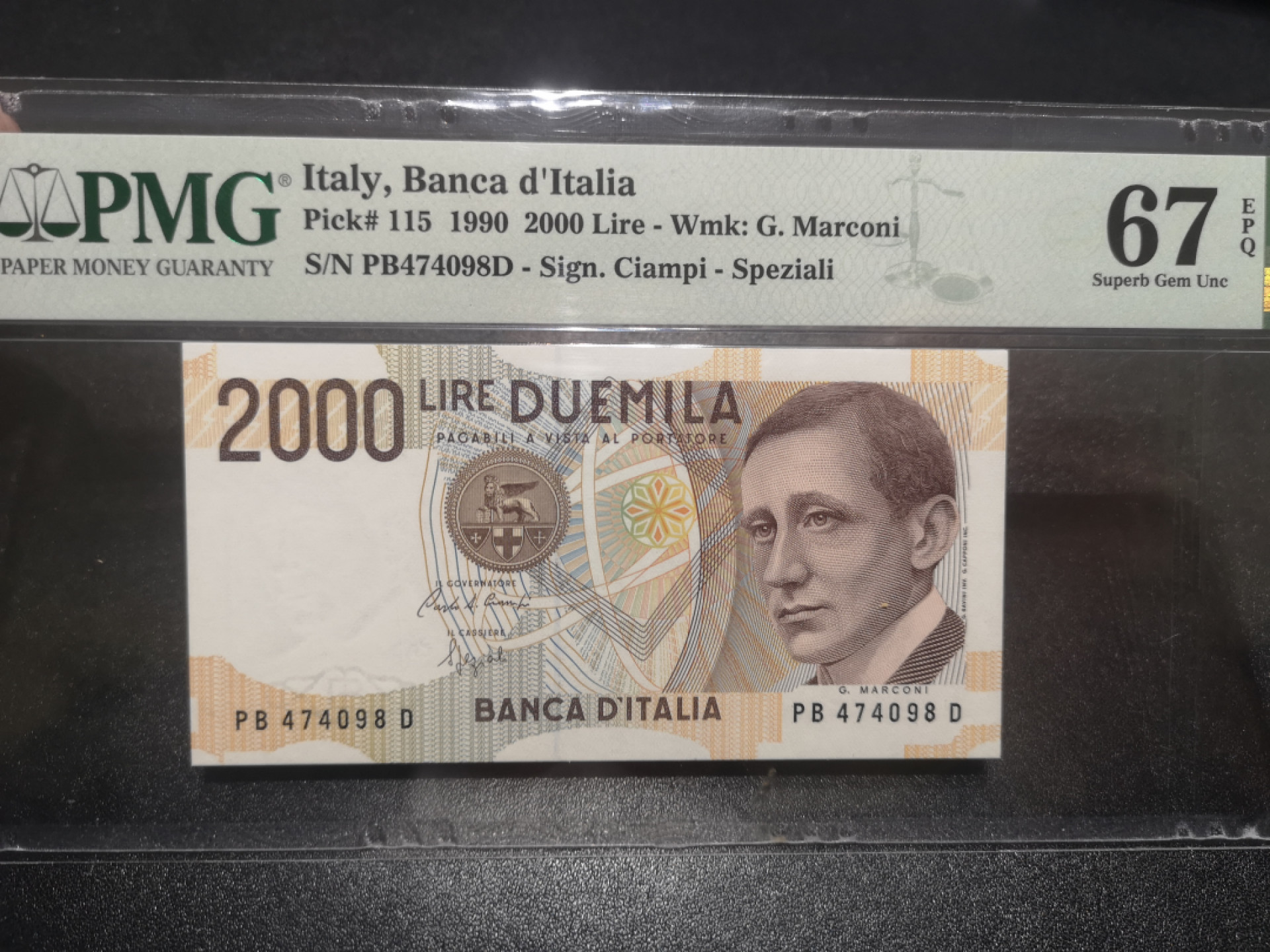 《外钞收藏家》第一百三十七期拍卖（本期68件） 1990年意大利2000 PMG67
