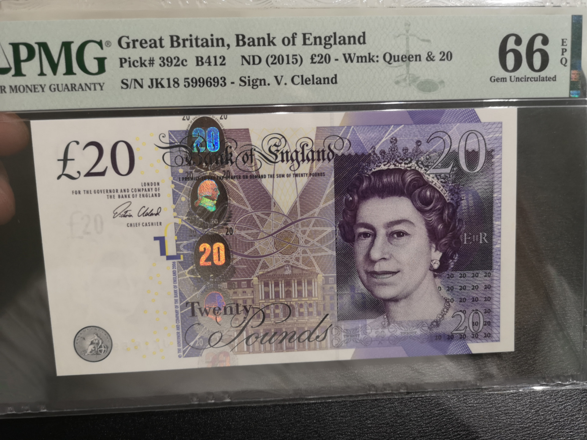 《外钞收藏家》第一百三十七期拍卖（本期68件） 2015年英国F序列20镑 PMG66