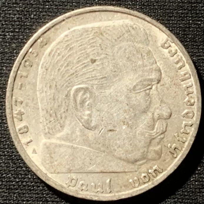 紫瑗钱币——第162期拍卖 德国 1937年 A版 兴登堡 2马克 8克 0.625银