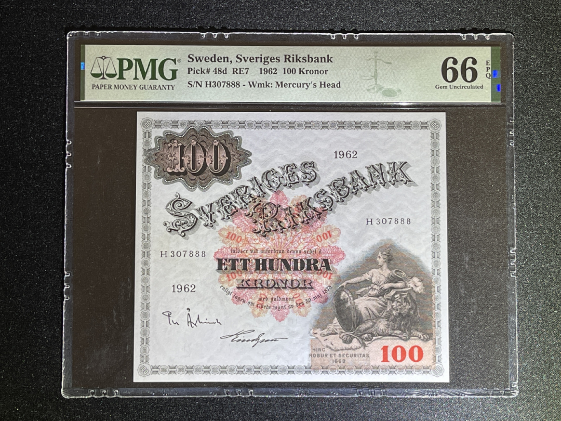 《张总收藏》39期—欧洲精品 瑞典100克朗 PMG66E 888豹子号 1962年大方块
