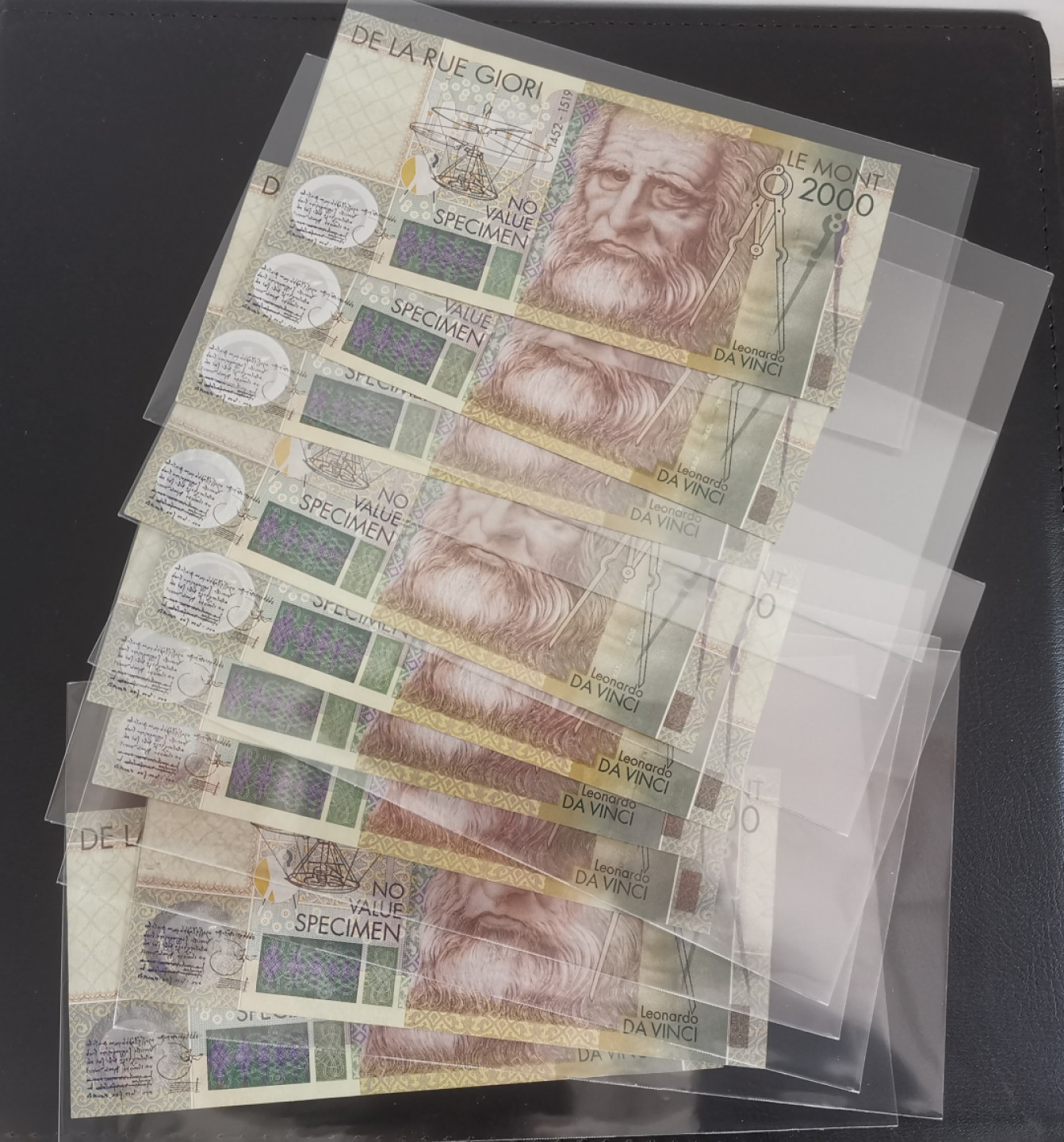 《张总收藏》39期—欧洲精品 (9张一组)达芬奇测试钞UNC-轻微点钞痕，号码都不错 