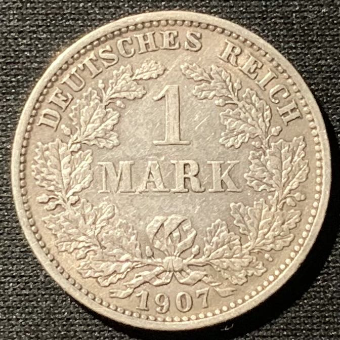 紫瑗钱币——第162期拍卖 德国 1907年 E厂 长翅 1马克 银币 5.5克 0.9银